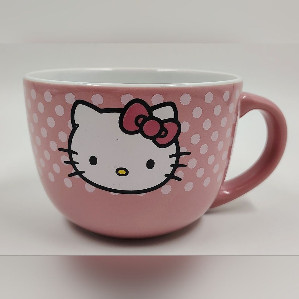 Hello Kitty Sanrio Pink Polka Dot Coffee Tea Soup Mug Cup